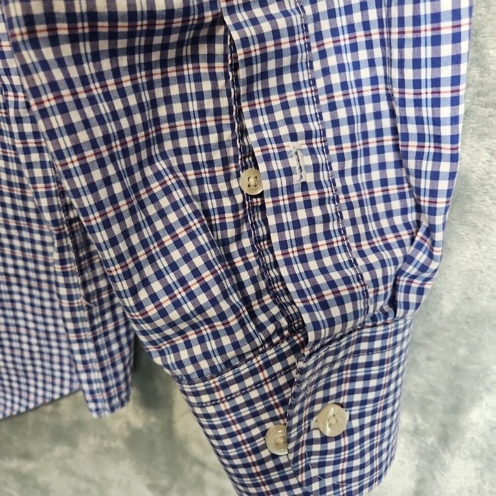 Saks Fifth Avenue blue red white plaid slim fit button front shirt 17 34-35 cot - Picture 8 of 11